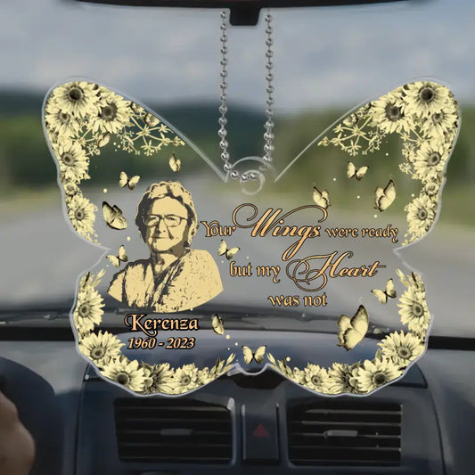 Personalized Memorial Acrylic Ornament - Upload Photo - Memorial Gift Idea For Christmas - Your Wings Were Ready But My Heart Was Not