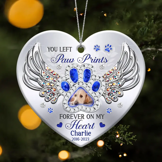 Personalized Dog Memorial Acrylic Ornament - Upload Photo - Memorial Gift Idea For Dog Lover - You Left Paw Prints Forever On My Heart