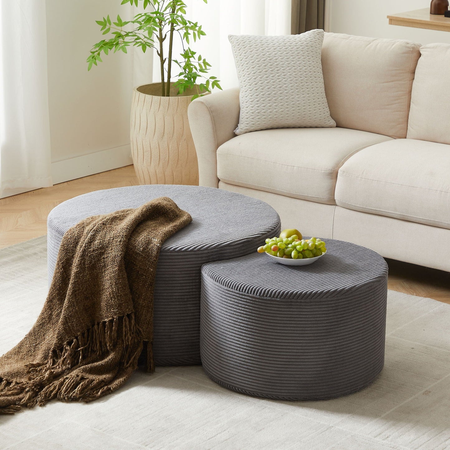 Modern Upholstered Round Coffee Table For Living Room (Set of 2)