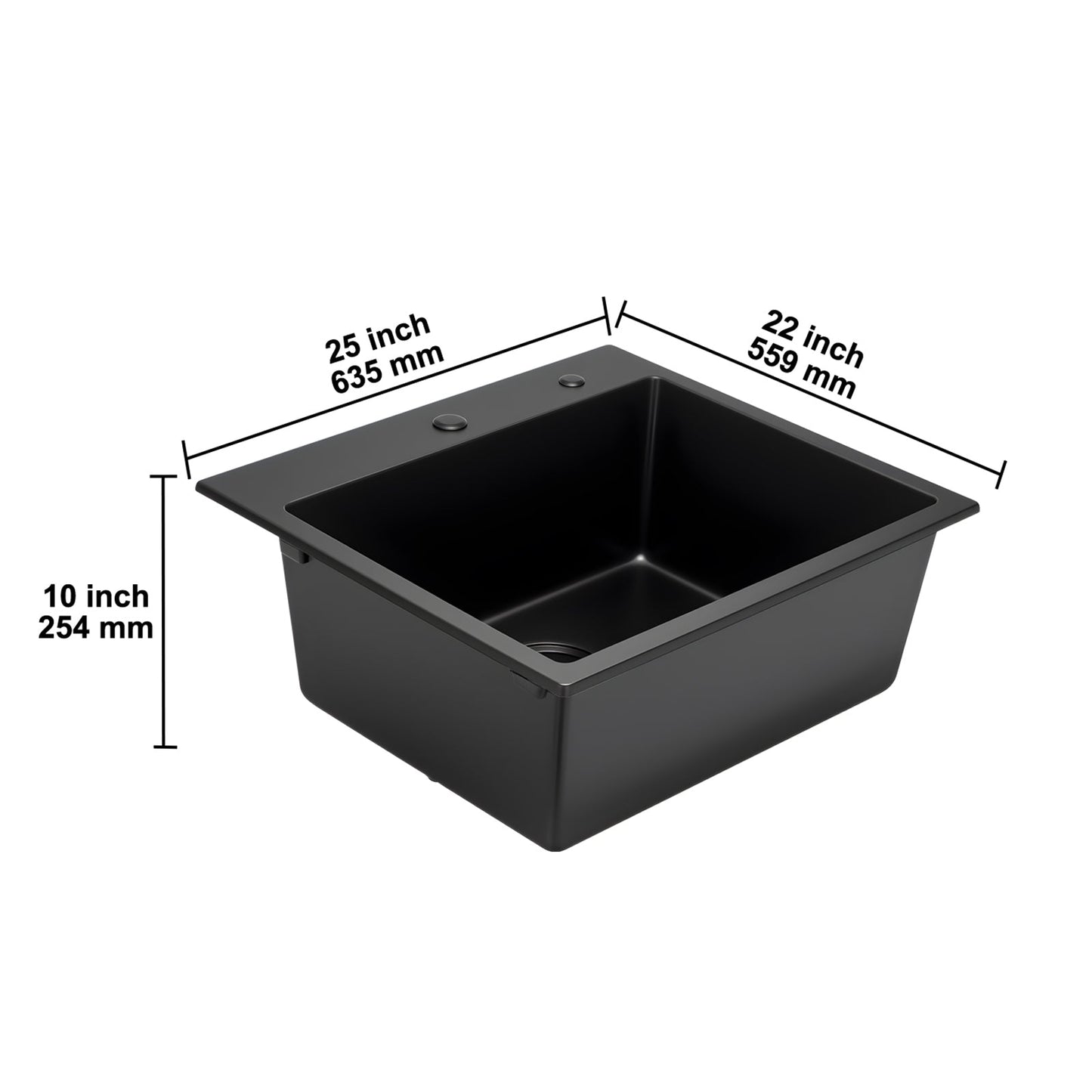 25 Inch Granite Kitchen Sink Top Mount Single Bowl Drop-In Basin for RV Bar