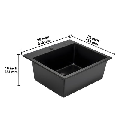 25 Inch Granite Kitchen Sink Top Mount Single Bowl Drop-In Basin for RV Bar