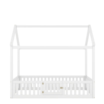 Wood House Bed With Fence And Door