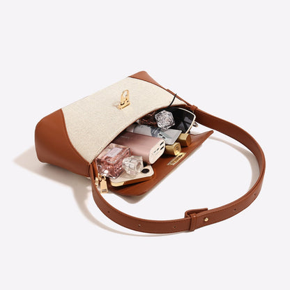 Small shoulder purse, female design retro armpit bag, canvas splicing shoulder crossbody bag
