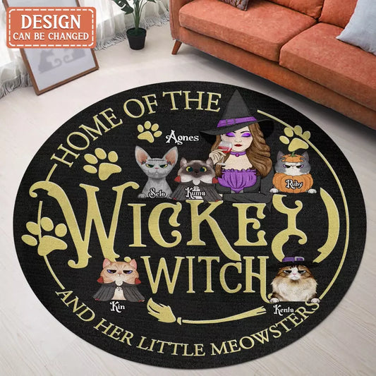 Personalized Wicked Witch Round Rug - Gift Idea For Witch/Pets Lover - Up to 5 Dogs/Cats - Home Of The Wicked Witch And Her Little Monsters