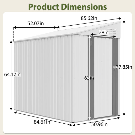 White 4' x 7' Lean-To Storage Shed