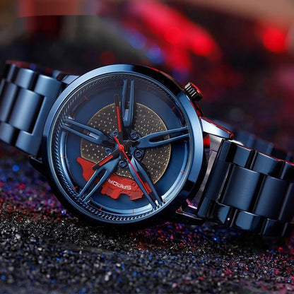 Hollowed-out Wheel Watch Waterproof Steel Band Business Style For Teenagers