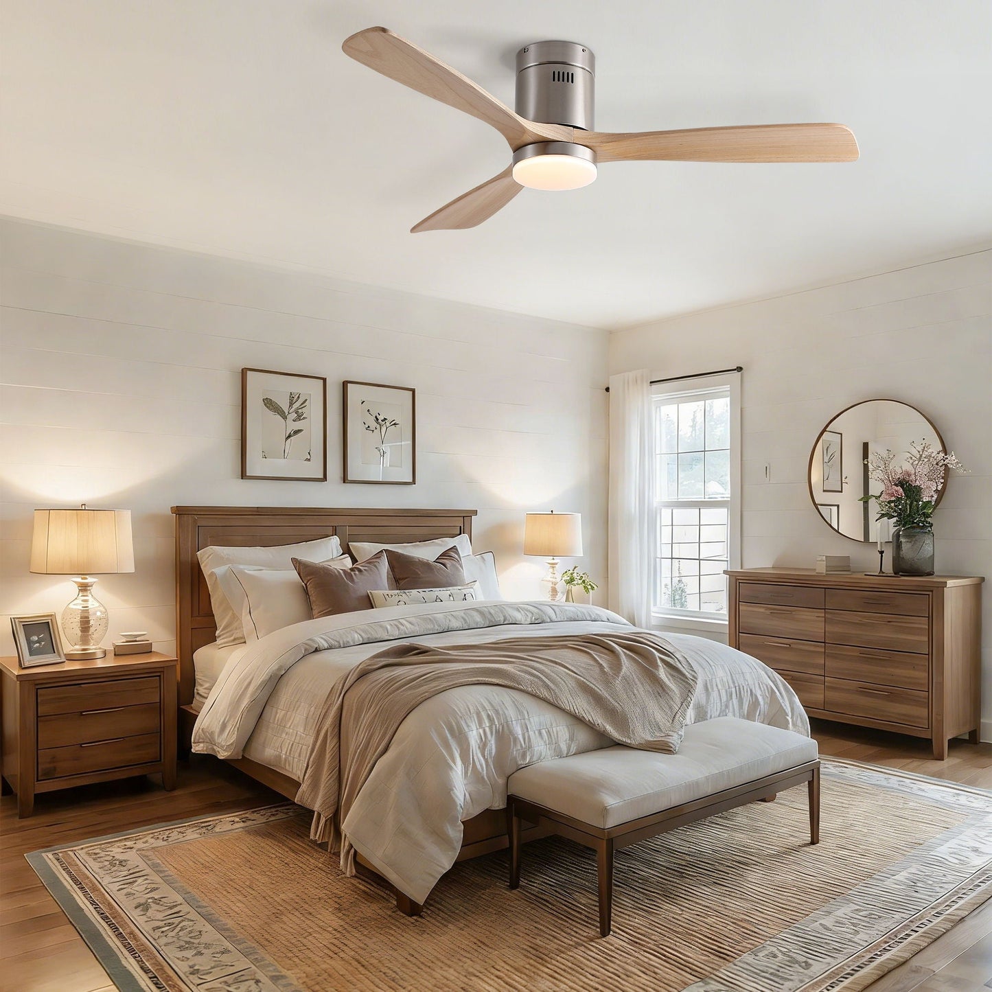 Low Profile Flush Mount Intergrated LED Ceiling Fan With Light And Silent Reversible Motor