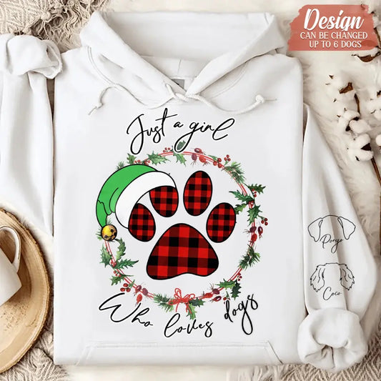 Personalized Dog Mom Unisex Fleece Hoodie - Christmas Gift Idea For Dog Lover - Up to 6 Dogs - Just A Girl Who Loves Dogs