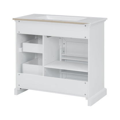 36" Bathroom Vanity With Sink, 2 Tip-Out Drawers, Soft Close Hinges