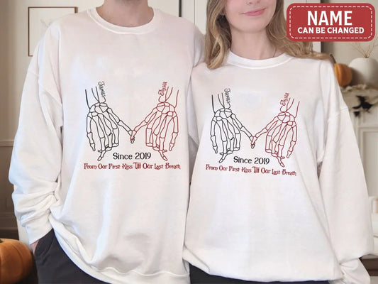 Personalized Couple Halloween T-shirt/Long Sleeve/Sweatshirt/Hoodie - Gift Idea For Couple - From Our First Kiss Till Our Last Breath