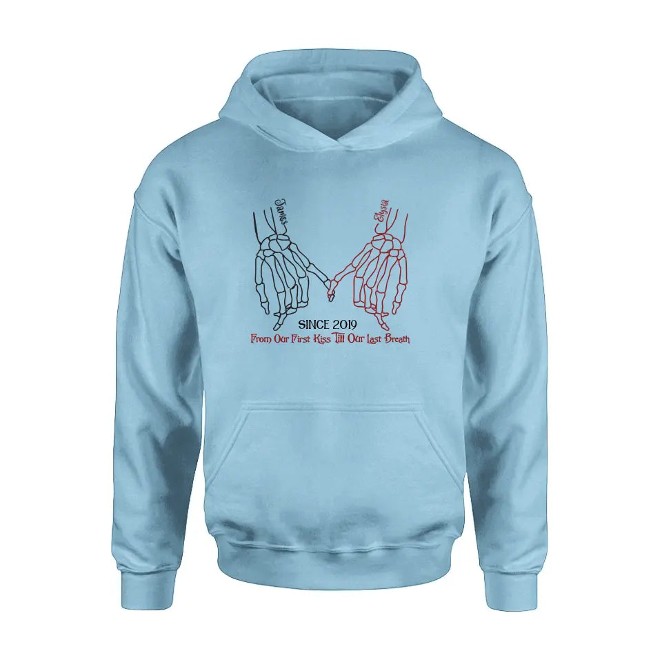 Personalized Couple Halloween T-shirt/Long Sleeve/Sweatshirt/Hoodie - Gift Idea For Couple - From Our First Kiss Till Our Last Breath