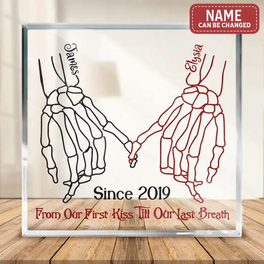 Personalized Couple Halloween Square Acrylic Plaque - Gift Idea For Couple - From Our First Kiss Till Our Last Breath