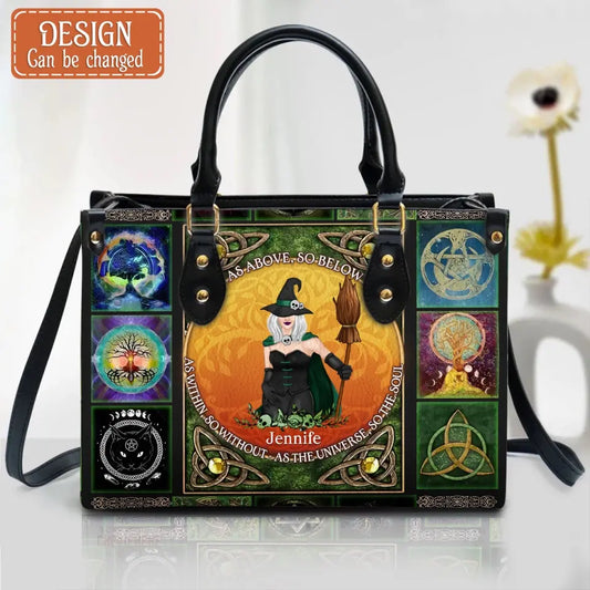 Personalized Witch PU Leather Handbag with Long Straps - Gift Idea For Halloween/Witch/Friend - As Above So Below