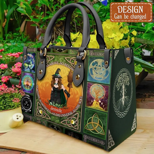 Personalized Witch PU Leather Handbag with Long Straps - Gift Idea For Halloween/Witch/Friend - As Above So Below
