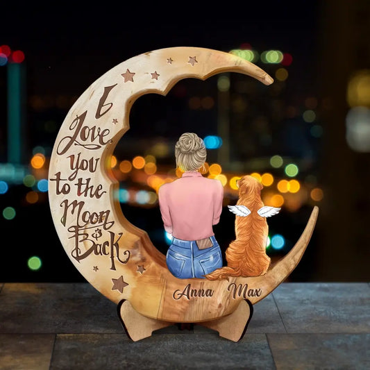 Personalized Memorial Pet Moon Wooden Art - Memorial Gift Idea for Cat/Dog Lover - I Love You To The Moon And Back