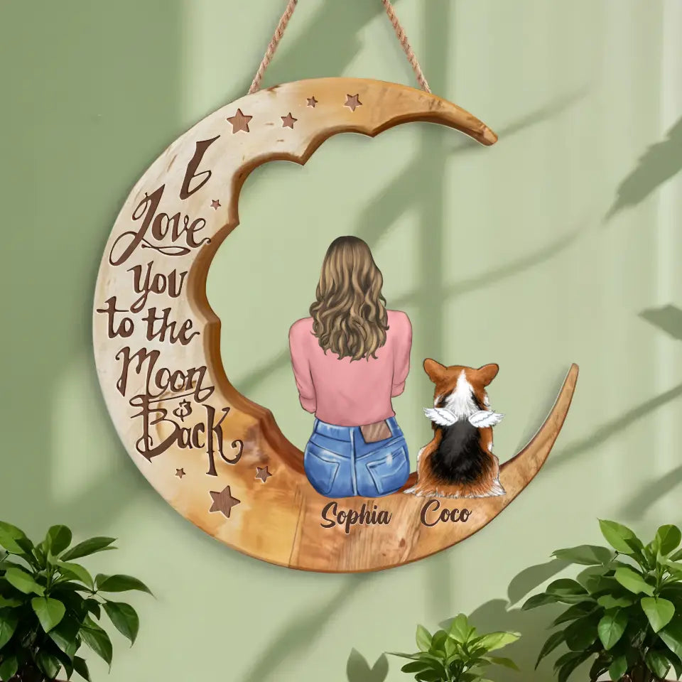Personalized Memorial Pet Moon Wooden Art - Memorial Gift Idea for Cat/Dog Lover - I Love You To The Moon And Back