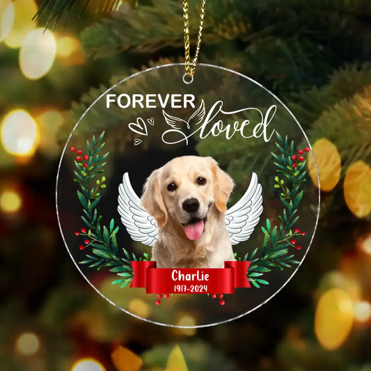 Personalized Memorial Dog Circle Acrylic Ornament - Upload Photo - Gift Idea For Pet Lover/Christmas - Forever Loved