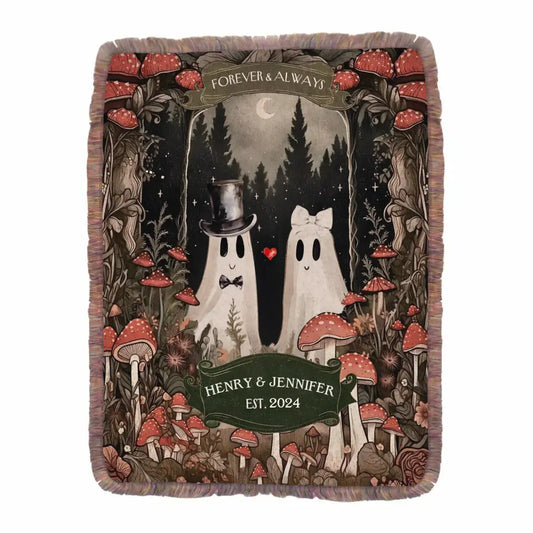 Personalized Ghose Couple Ultra -Soft Mixed Green Fringe Blanket - Halloween/Anniversary Gift Idea For Couple Forever & Always