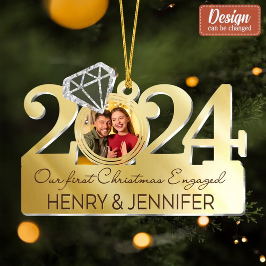 Custom Personalized 2024 Engaged/ Married Acrylic Ornament - Christmas/ Anniversary/ Loving Gift For Couple/ Husband And Wife - Our First Christmas Engaged
