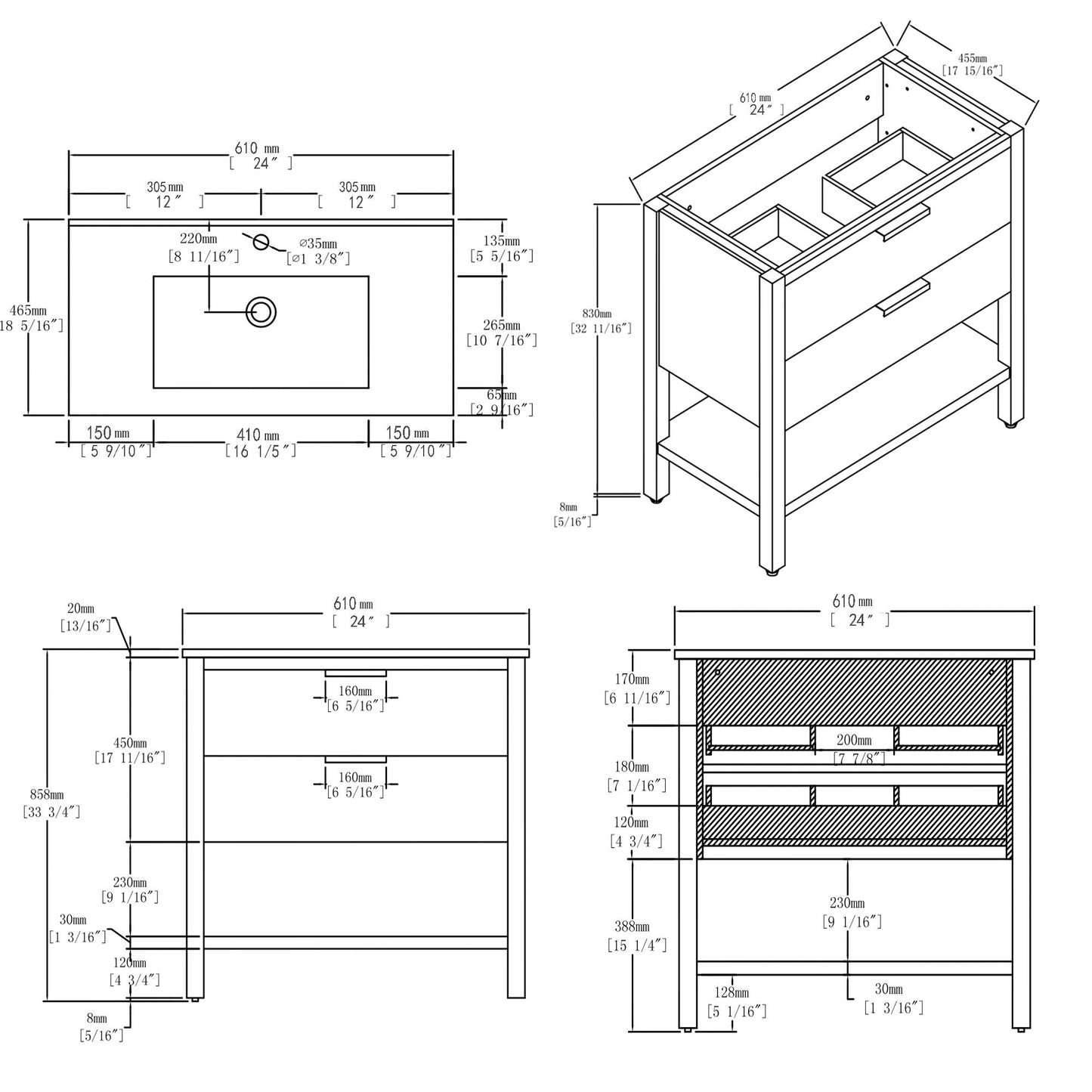 24 Inch Freestanding Bathroom Vanity with Sink