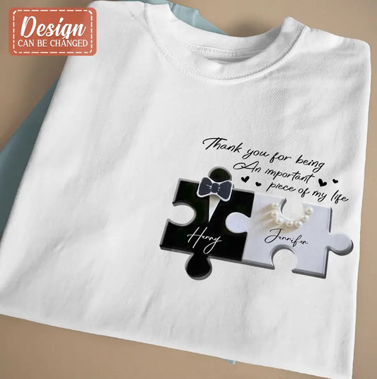 Personalized Couple Puzzle Shirt/Hoodie - Anniversary/Wedding Gift Idea For Couple - When You're In Love All The Pieces Fit