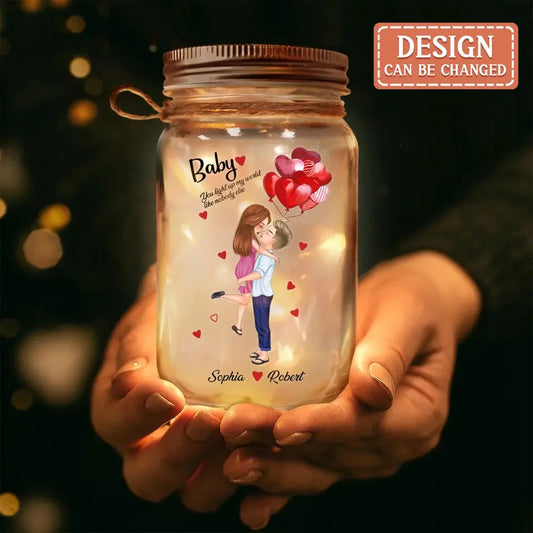 Custom Personalized Couple Mason Jar Light - Anniversary/ Christmas Gift Idea For Couple/ Him Her - You Light Up My World Like Nobody Else