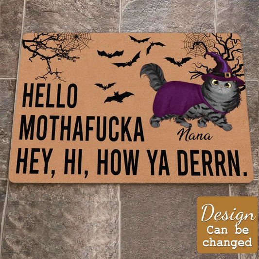 Personalized Cat Doormat - Halloween Gift Idea For Cat Lover - Up to 5 Cats - Hello Mothafucka