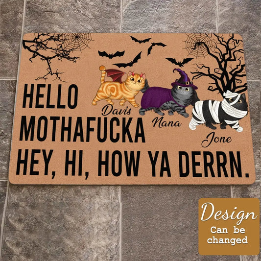 Personalized Cat Doormat - Halloween Gift Idea For Cat Lover - Up to 5 Cats - Hello Mothafucka