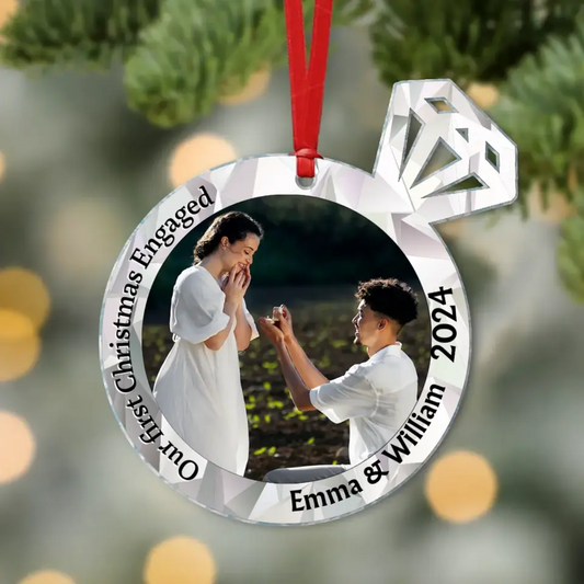 Personalized Couple Acrylic Ornament - Upload Couple Photo - Our First Christmas Engaged