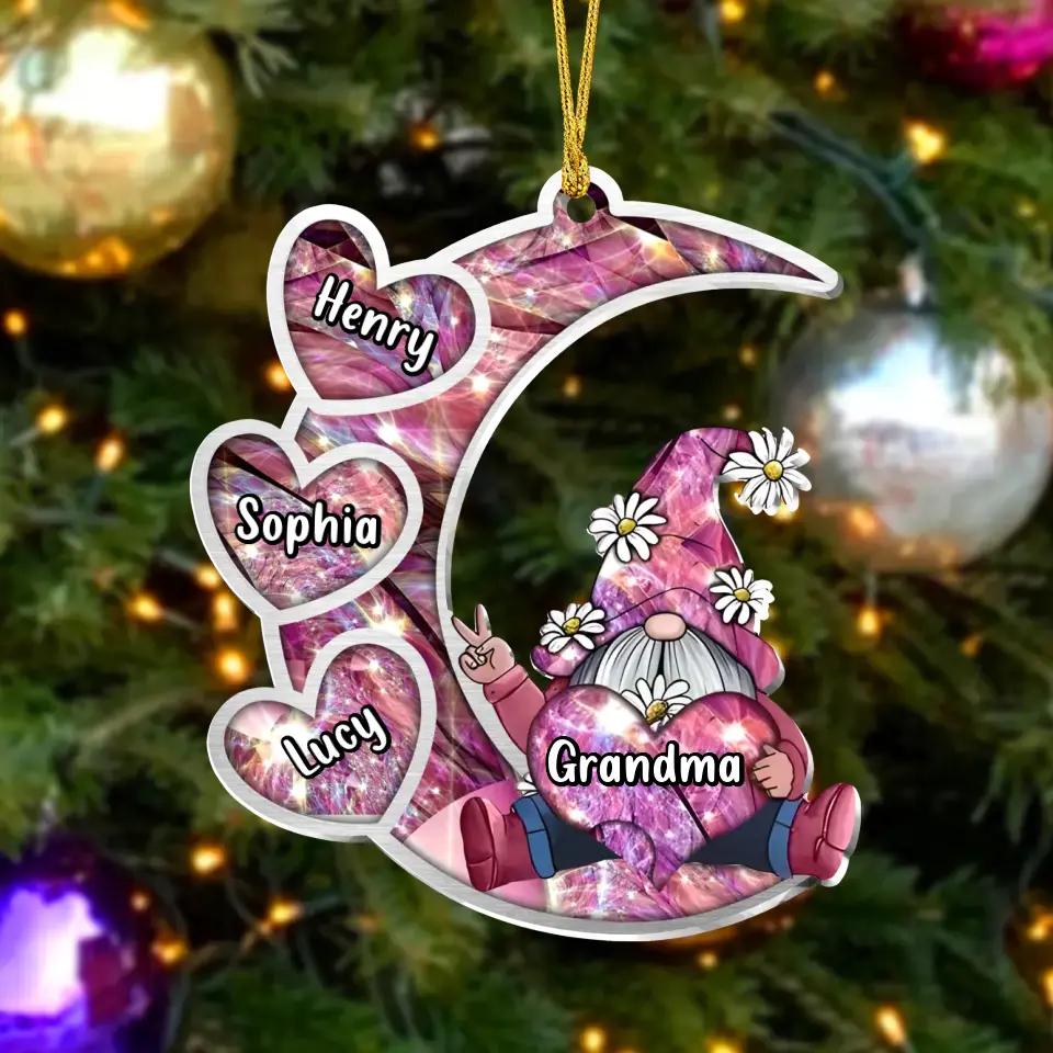 Personalized Sparkling Grandma Nana With Sweet Heart Kids Acrylic Car Ornament - Gift Idea To Grandma/Mother - Up to 5 Kids