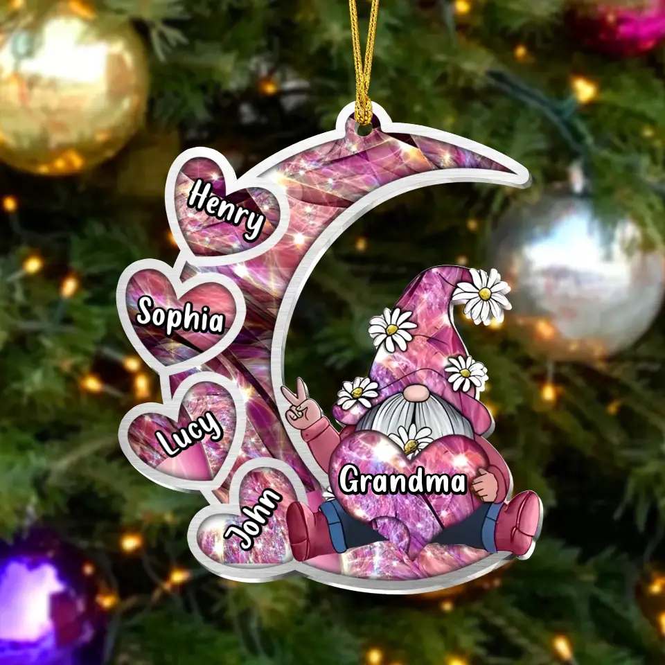 Personalized Sparkling Grandma Nana With Sweet Heart Kids Acrylic Car Ornament - Gift Idea To Grandma/Mother - Up to 5 Kids