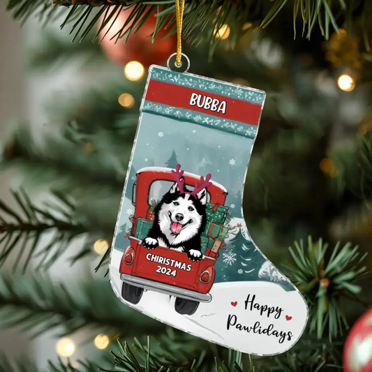 Personalized Socks Acrylic Ornament - Christmas Gift Idea For Dog Lover - Happy Pawlidays