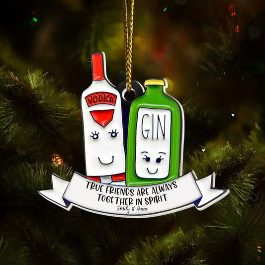 Personalized Gin Friends Acrylic Ornament - Christmas Gift Idea For Besties - Friends Forever Through Thick And Gin