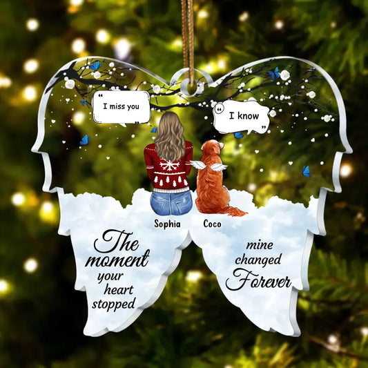 Personalized Memorial Pet Acrylic Ornament - Christmas Gift For Dog/Cat/Rabbit Lover - Up to 3 Pets - The Moment Your Heart Stop Mine Changed Forever