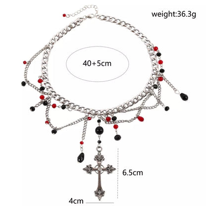 Gothic Cross Pendant Layered Necklace