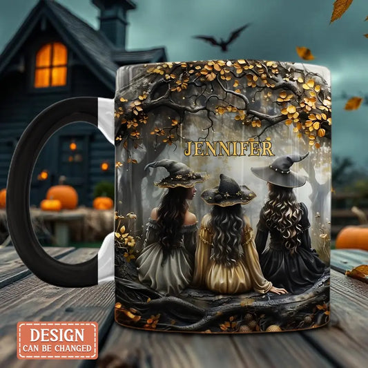 Custom Personalized Witches In Enchanted Forest Accent Mug - Halloween/ Birthday Gift Idea For Yourself, Women, Witch Lovers