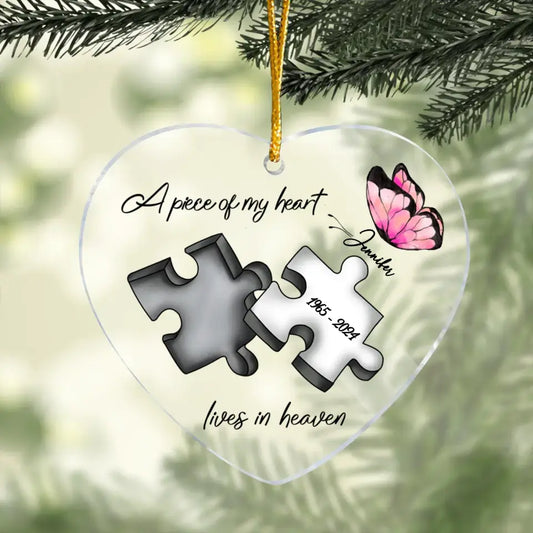 Personalized Memorial Butterfly Acrylic Ornament - Memorial Gift Idea For Family - A Piece Of My Heart Lives In Heaven