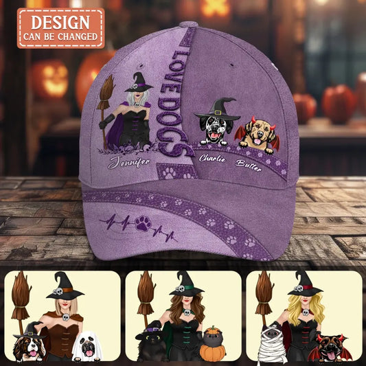 Personalized Witch Pets Baseball Cap - Up to 4 Dogs/Cats - Halloween Gift Idea for for Dog/Cat Lovers - Love Dogs