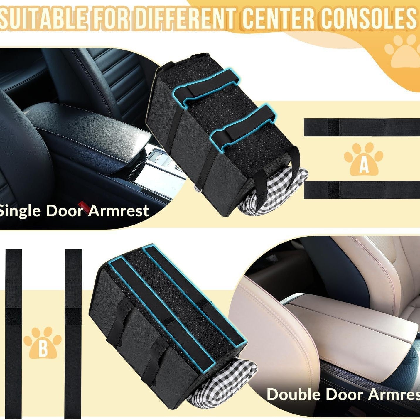Dog Car Seat Console Booster 11lbs Anti-collapse Center Seat With Soft Cushion & Safety Belt. Portable Carrier For Small Pets. Fits Car Console
