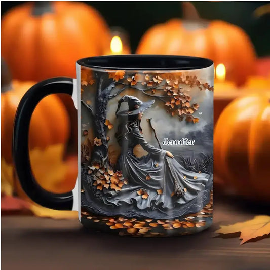 Personalized Witch Broom Accent Mug - Halloween/Birthday Gift Idea For Yourself, Women, Witch Lovers