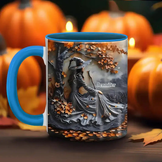 Personalized Witch Broom Accent Mug - Halloween/Birthday Gift Idea For Yourself, Women, Witch Lovers
