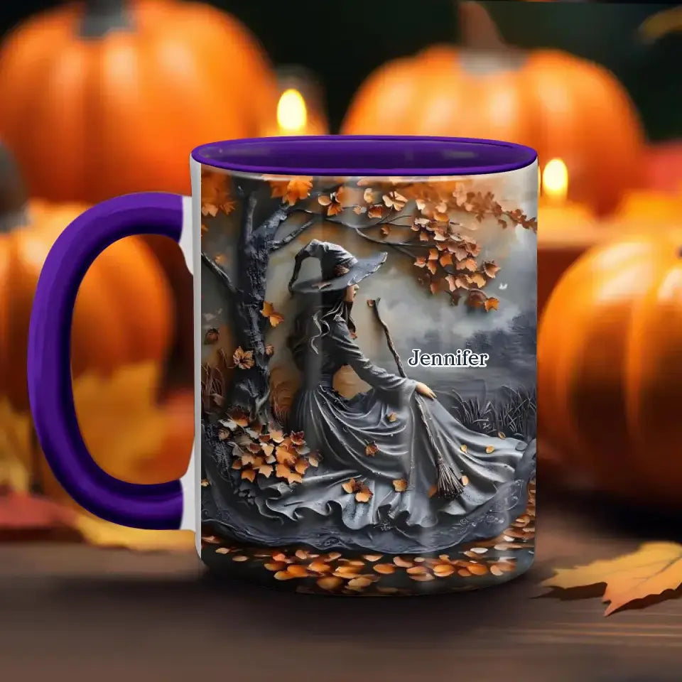 Personalized Witch Broom Accent Mug - Halloween/Birthday Gift Idea For Yourself, Women, Witch Lovers