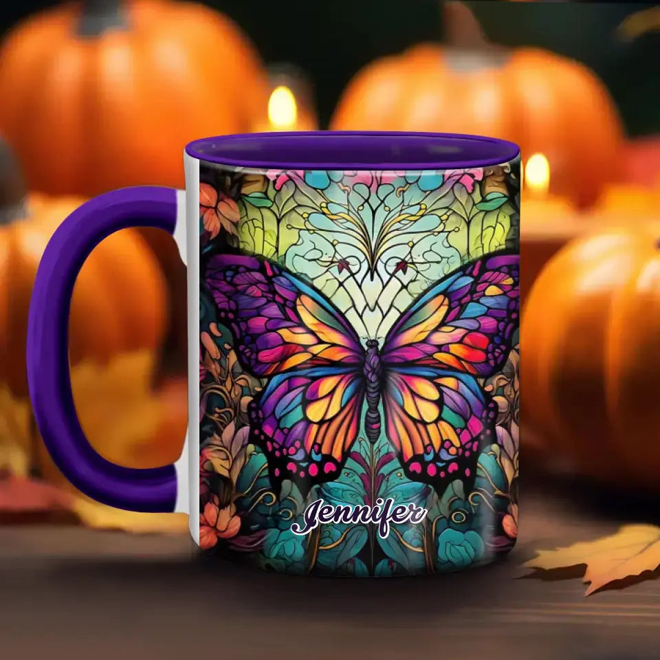 Personalized Butterfly Accent Mug - Gift Idea For Friends/Birthday - Custom Name