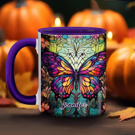 Personalized Butterfly Accent Mug - Gift Idea For Friends/Birthday - Custom Name
