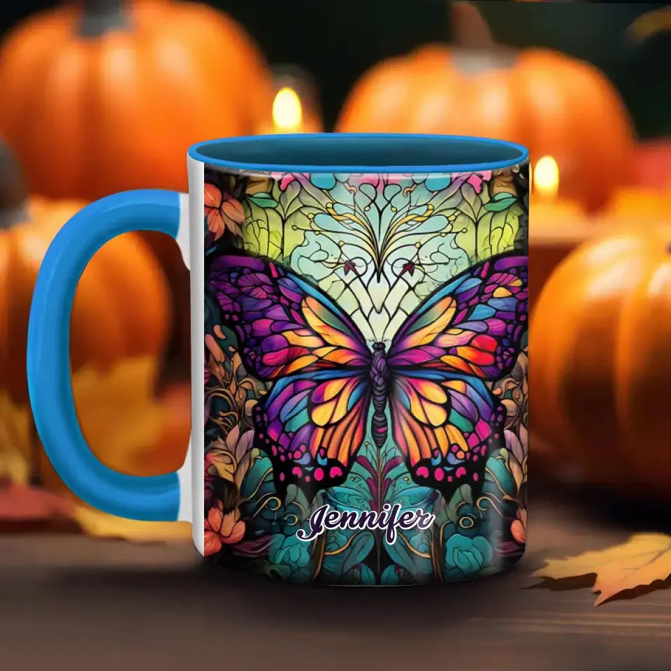 Personalized Butterfly Accent Mug - Gift Idea For Friends/Birthday - Custom Name