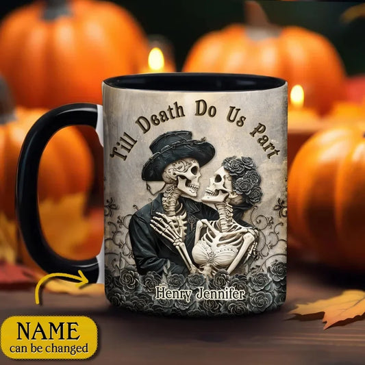 Personalized Couple Skull Accent Mug - Halloween Gift Idea For Couple - Till Death Do Us Part