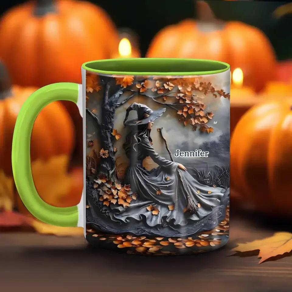 Personalized Witch Broom Coffee Mug - Halloween/Birthday Gift Idea For Yourself, Women, Witch Lovers