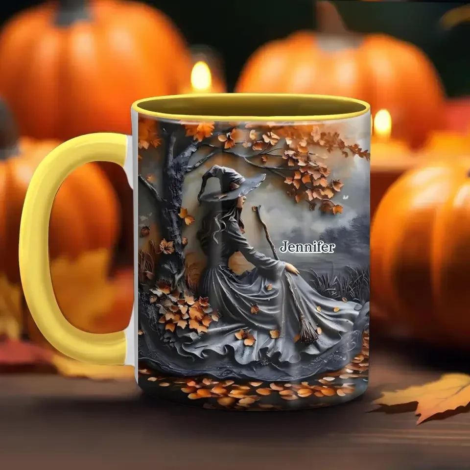 Personalized Witch Broom Coffee Mug - Halloween/Birthday Gift Idea For Yourself, Women, Witch Lovers