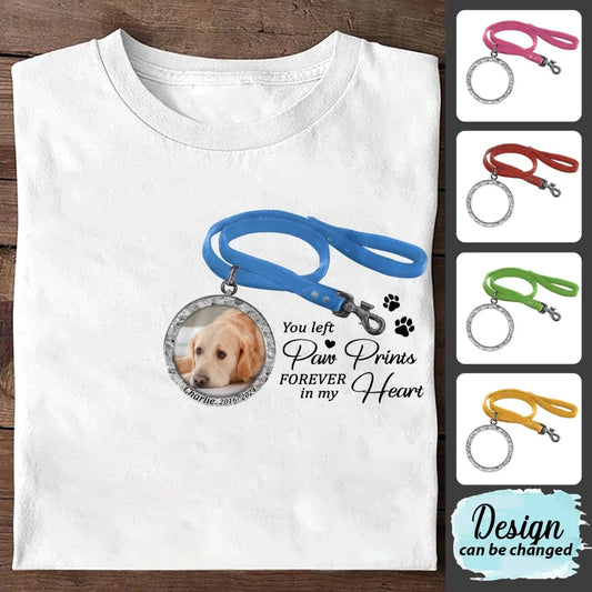 Personalized Memorial Dog Lead T-shirt/Hoodie - Memorial Gift Idea For Dog Lover - You Left Paw Prints Forever In My Heart