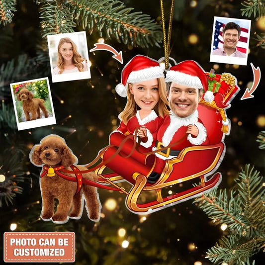 Personalized Couple And Dog Christmas Acrylic Ornament - Christmas Gift Idea For Couple/Dog Lover - Upload Photo